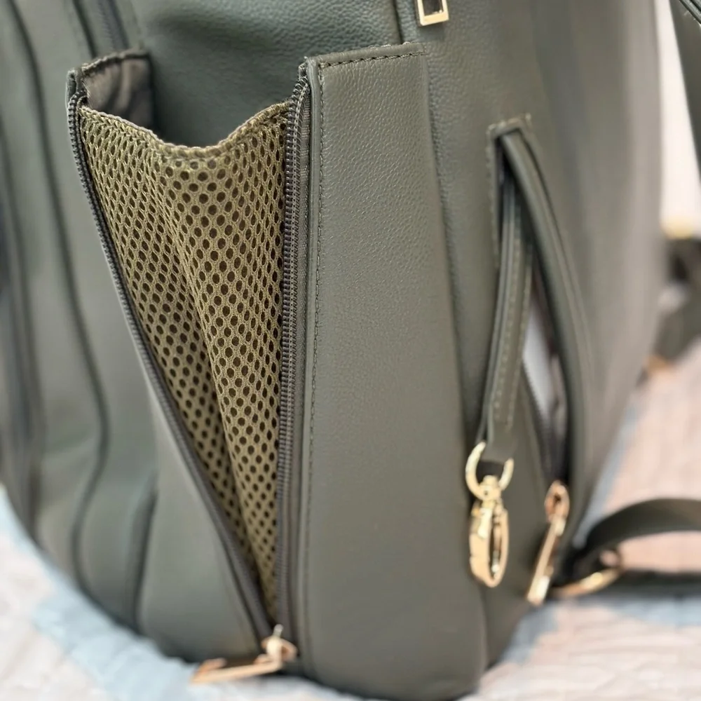 Convertible Dark Green Baby Bag Backpack - Stylish Everyday Carry